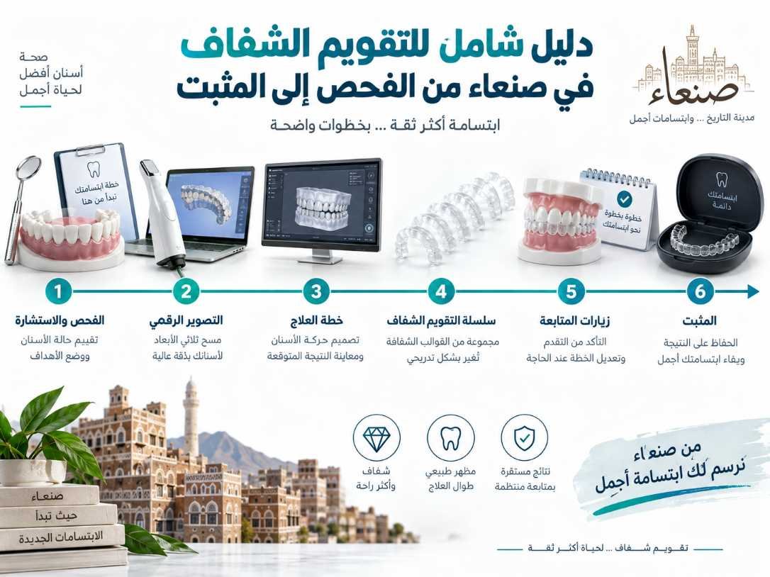 رحلة علاج التقويم الشفاف: من الفحص الأول إلى المثبت